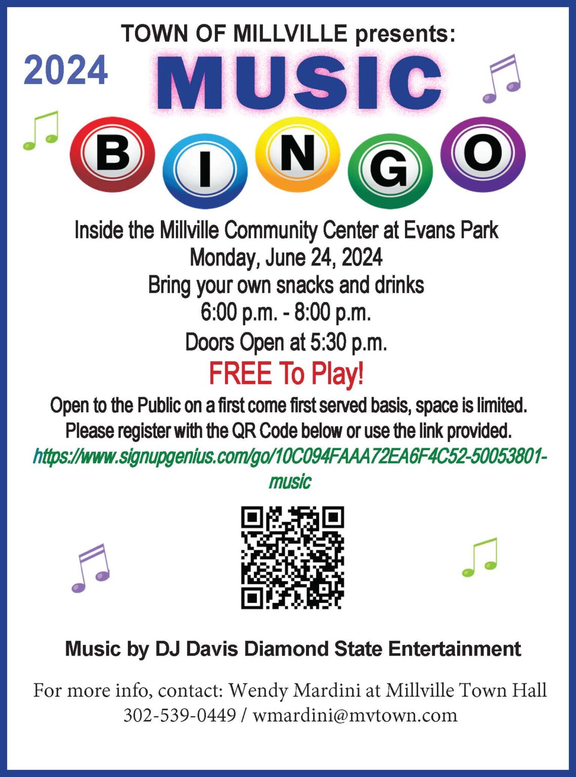 Music Monday Bingo Town of Millville