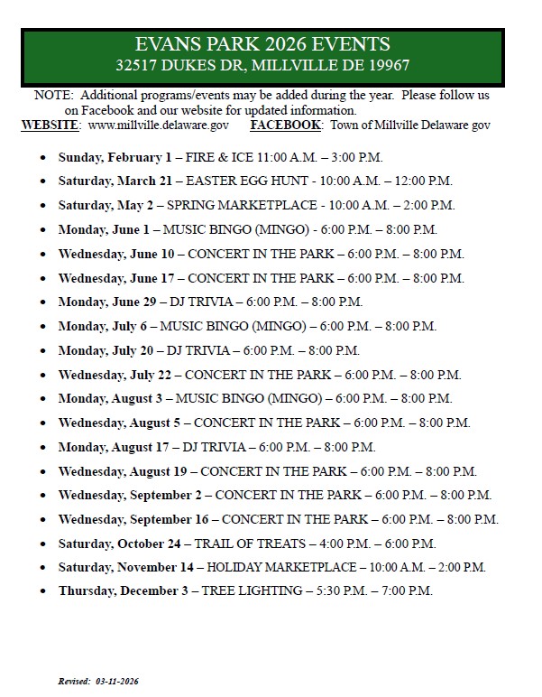 2026 Events for Evans Park